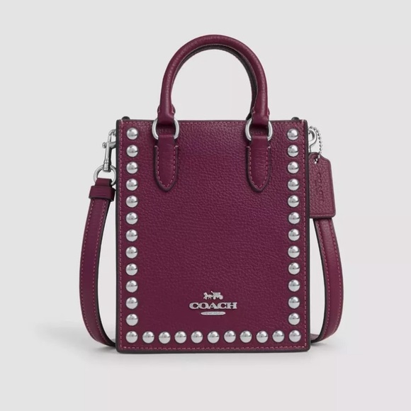 Coach North South Leather Mini Tote Handbag with Rivets ~CM248 ~ - Picture 5 of 9